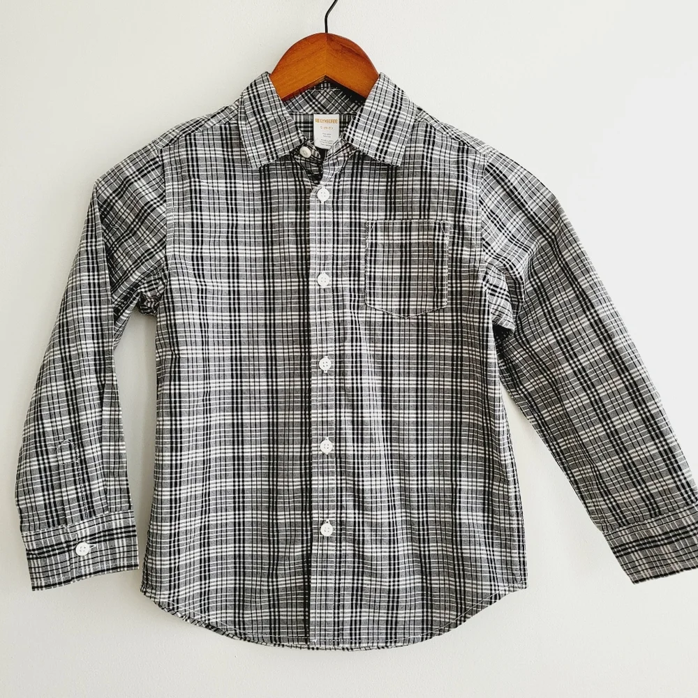 New Gymboree Gingham black and white button down shirt 5/6